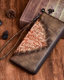 Tree plaster leather women’s wallet vintage embossed multi-card position European and American style clutch bag cowhide mobile phone bag wholesale anti-theft brush