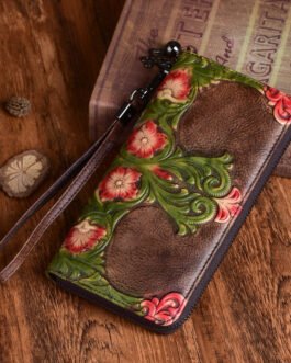 Explosive women’s wallet top layer cowhide vintage embossed hand-colored export long clutch dropshipping