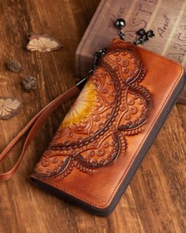 The top layer of cowhide wallet, women’s anti-theft brush, explosive women’s mobile phone bag, vintage leather handbag, women’s vegetable-tanned leather clutch