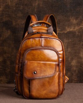 Men’s backpack top layer cowhide backpack men’s travel multi-functional multi-compartment large-capacity high-grade soft leather chest bag men