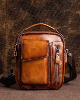 Factory direct oil wax leather men’s retro bag bag first layer cowhide hand-held crossbody shoulder crossbody bag one piece dropshipping