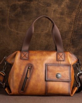 Vintage men’s genuine leather travel bag, top-grain cowhide crossbody bag, casual multifunctional large capacity outdoor handbag