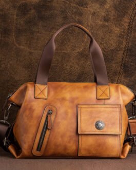 Vintage men’s genuine leather travel bag, top-grain cowhide crossbody bag, casual multifunctional large capacity outdoor handbag