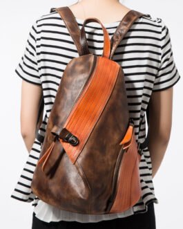 The top layer cowhide backpack women’s leather women’s backpack contrast color retro hand-erased color fashion trend casual soft