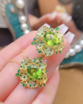 Natural Peridot Flower Jewelry Set