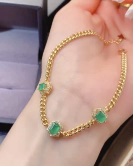 Natural Emerald Curb Chain Bracelet