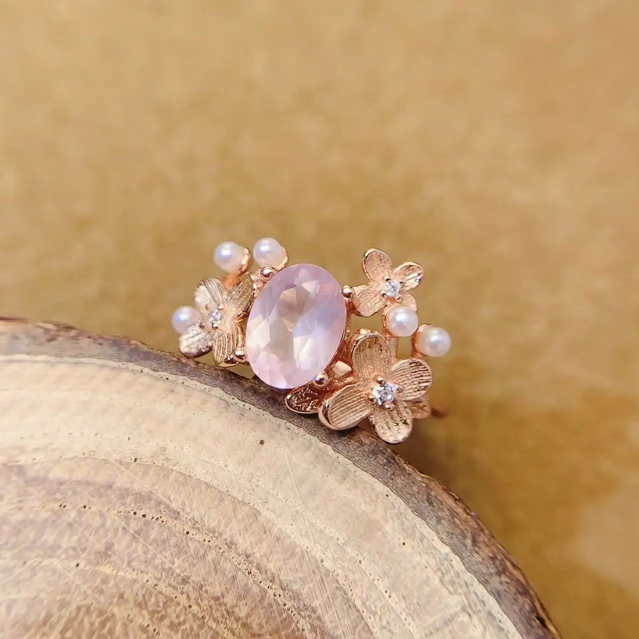Natural Rose Quartz Statement Ring - view 1