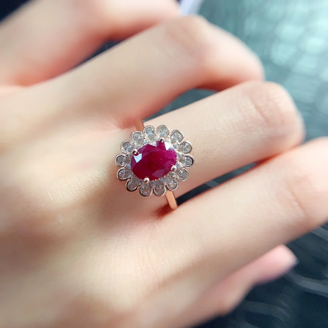 Natural Ruby Flower Halo Ring - view 3