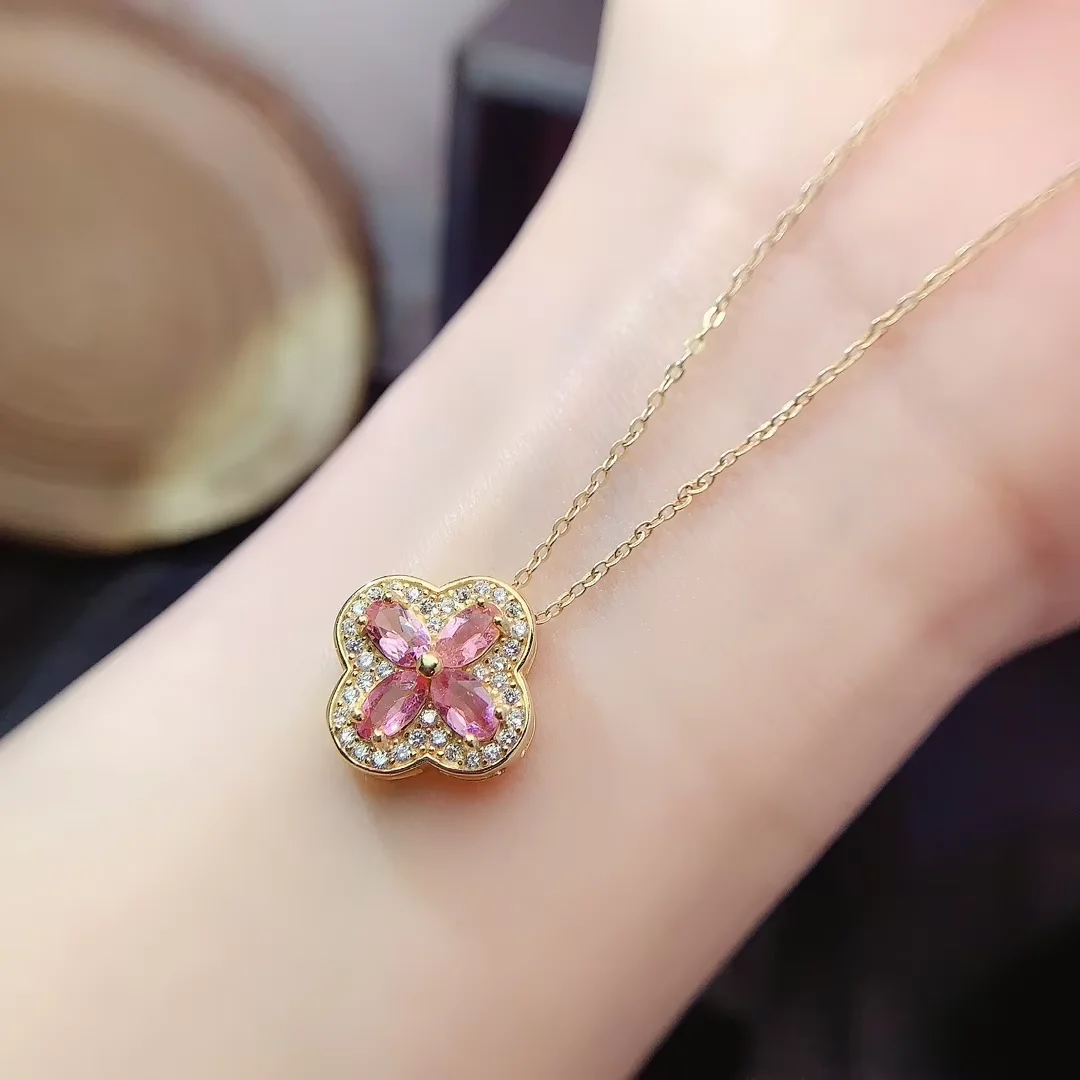 Natural Pink Sapphire Clover Pendant - view 5