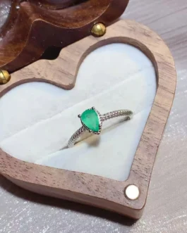 Natural Emerald Silver Pear Ring