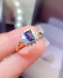Natural Topaz Rectangular Halo Ring