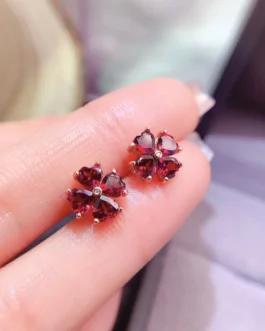 Natural Garnet Heart Stud Earrings