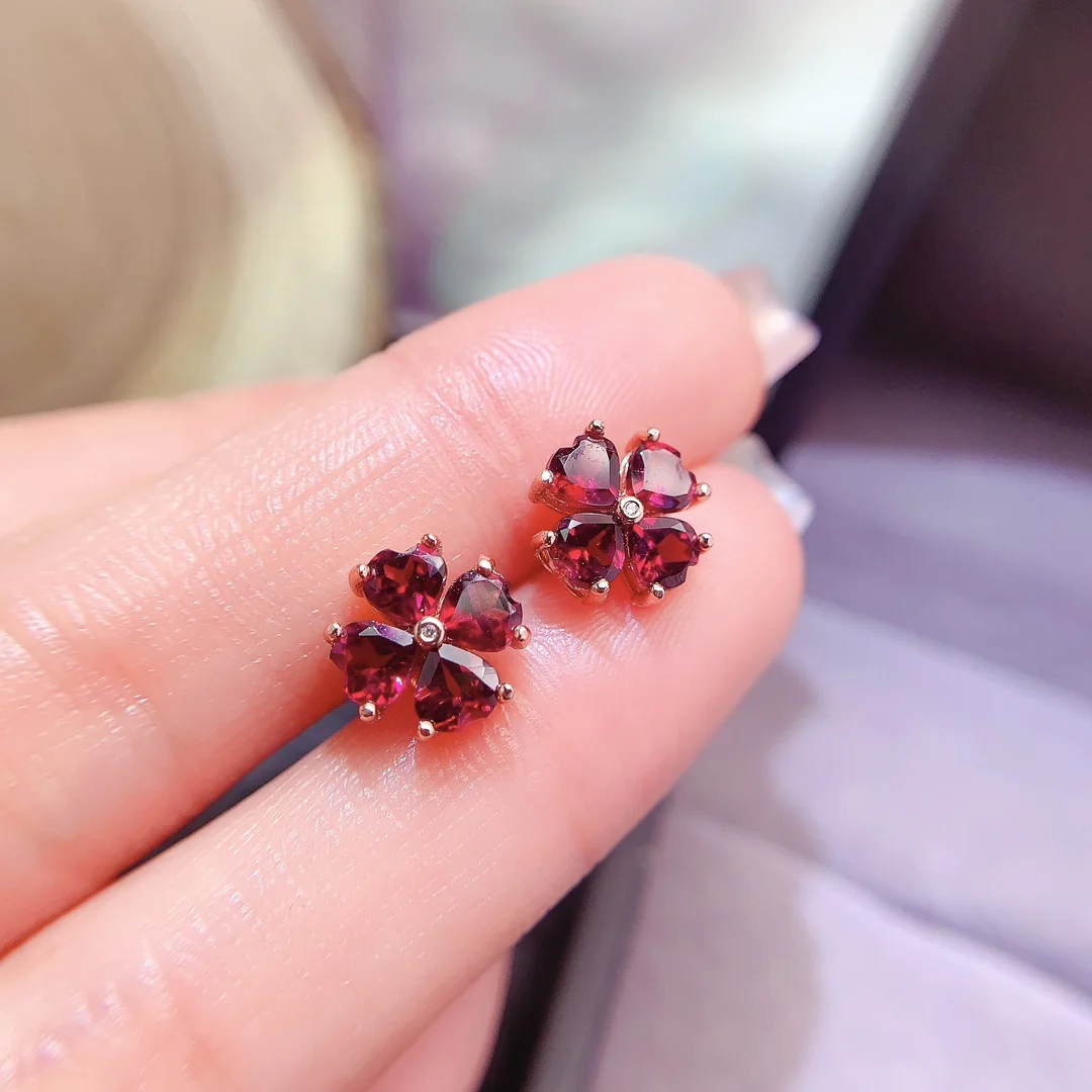 Natural Garnet Heart Stud Earrings - view 1