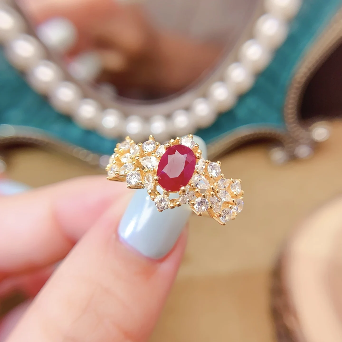 Natural Gemstone Vintage Oval Ring - view 1