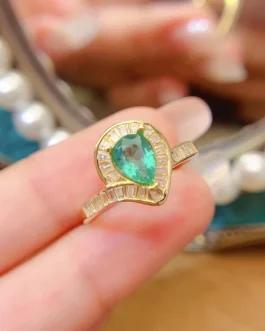 Natural Emerald Pear Baguette Ring