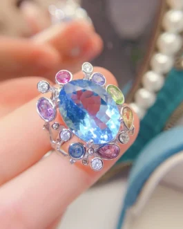 Natural Topaz Rainbow Halo Ring
