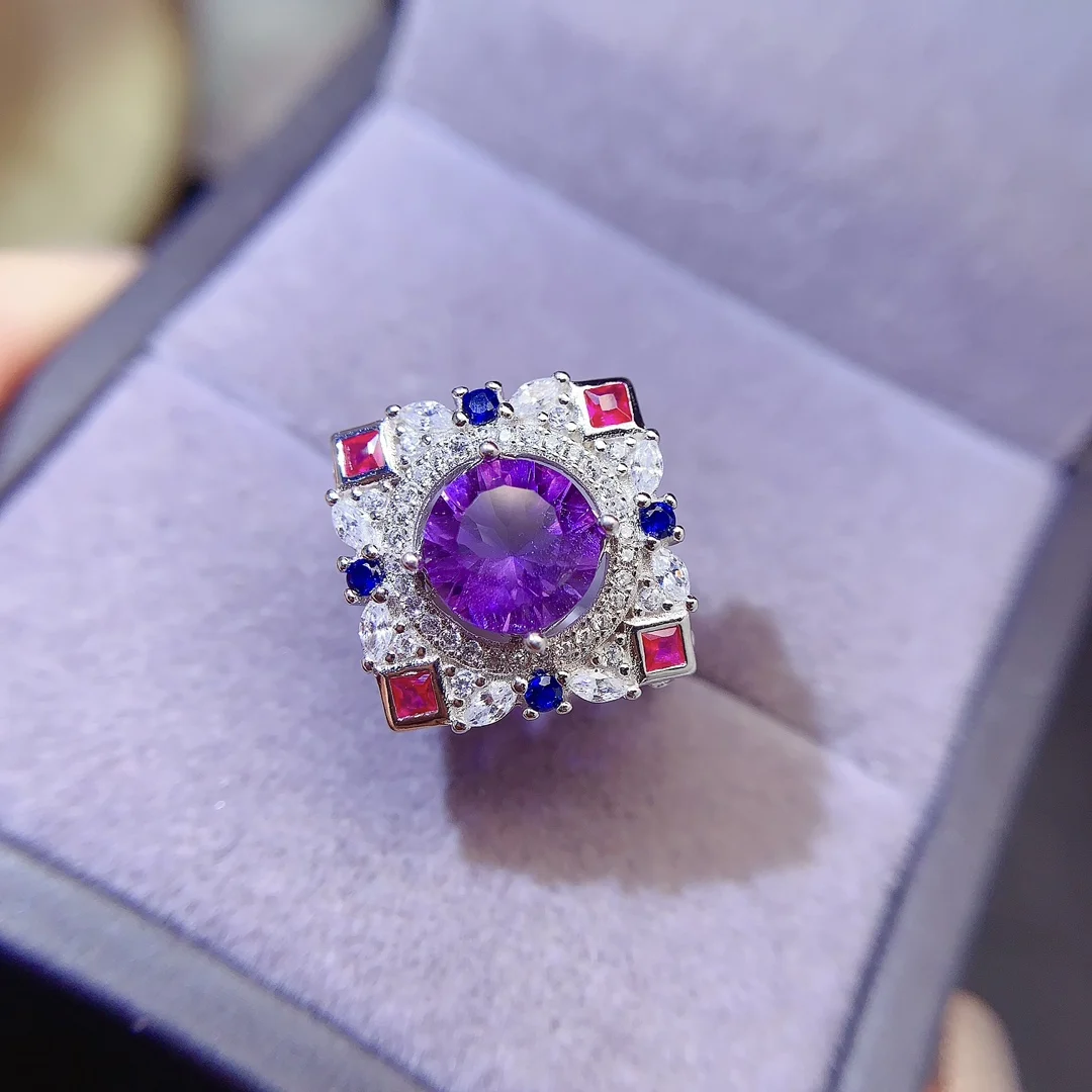 Natural Amethyst Round Halo Ring - view 5
