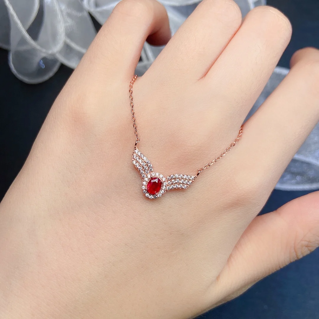 Natural Red Sapphire Chevron Pendant - view 3