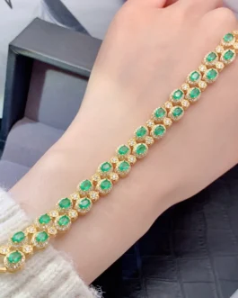 Natural Emerald Halo Link Bracelet
