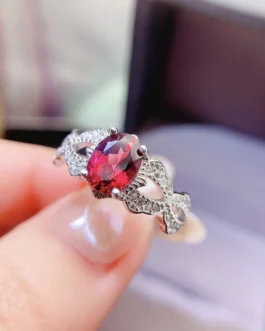 Natural Garnet Filigree Vine Ring