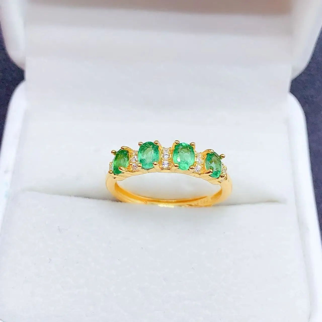 Natural Emerald Five Stone Band - view 1