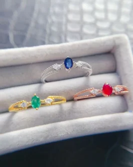 Natural Gemstone Slim Oval Ring