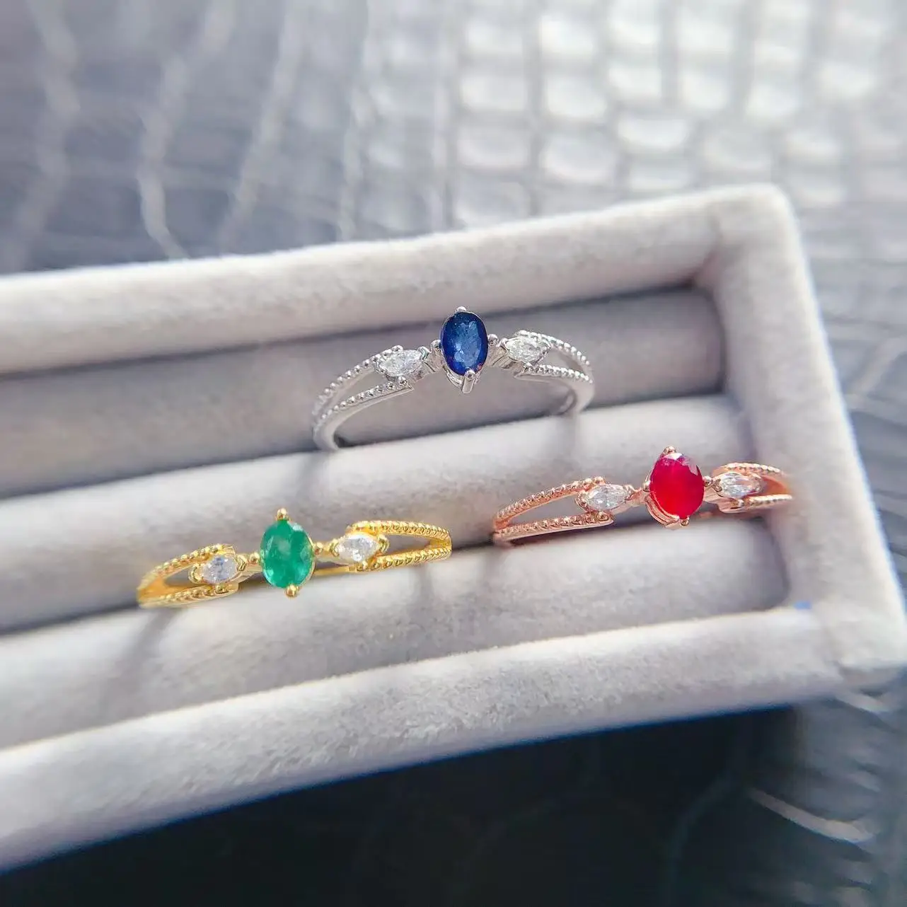 Natural Gemstone Slim Oval Ring - view 1