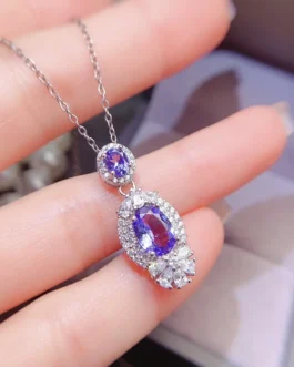 Natural Tanzanite Leaf Pendant Necklace