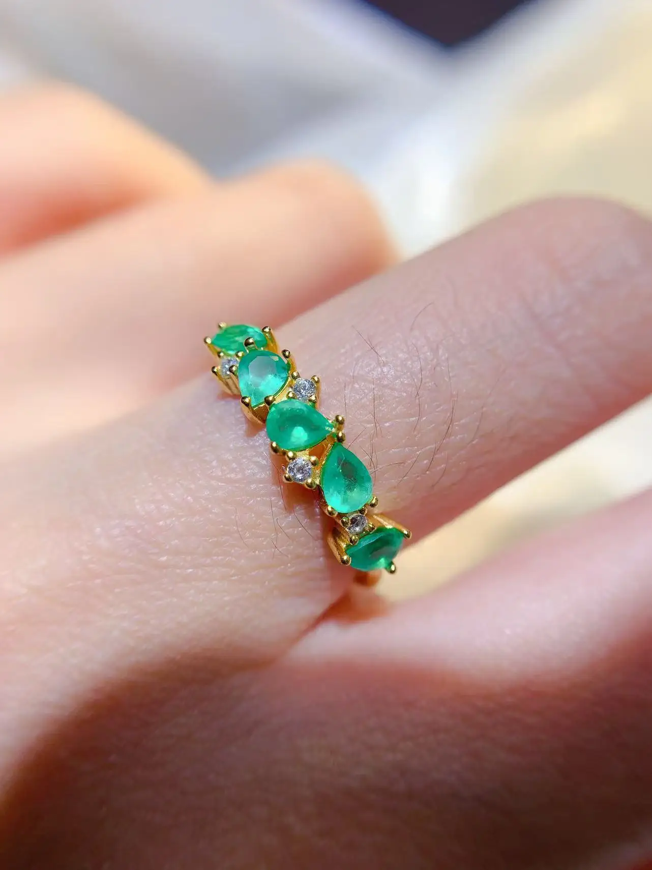 Natural Emerald Five Pear Ring - view 5
