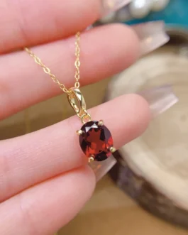 Natural Garnet Oval Pendant Necklace