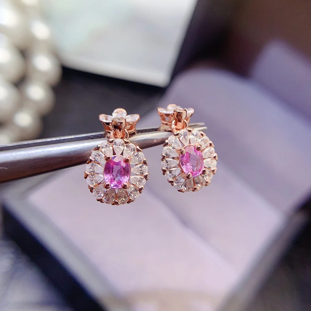 Natural Sapphire Pink Stud Earrings - view 2