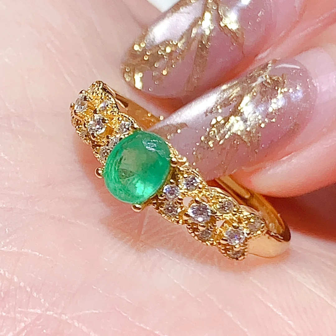 Natural Emerald Wide Pavé Ring - view 2