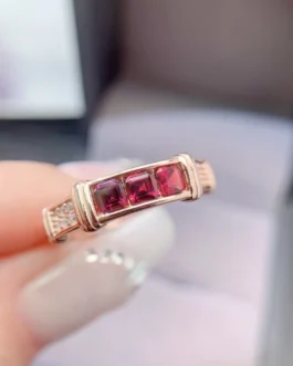 Natural Garnet Three Stone Ring
