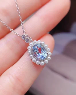 Natural Topaz Pearl Halo Pendant