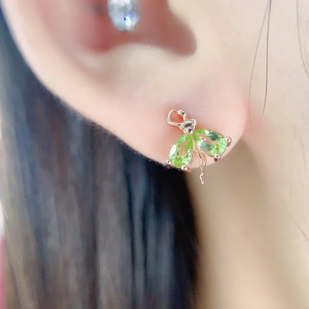 Natural Peridot Bow Stud Earrings - view 3