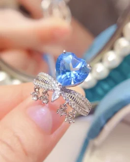 Natural Topaz Heart Bow Ring