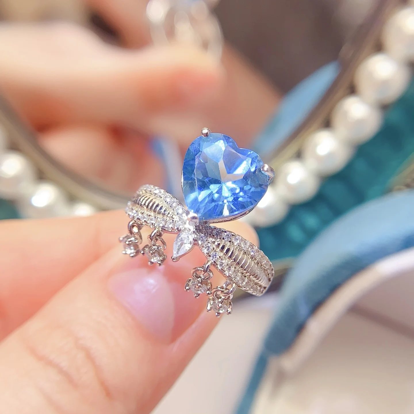 Natural Topaz Heart Bow Ring - view 2