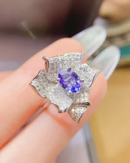 Natural Tanzanite Gold Halo Ring