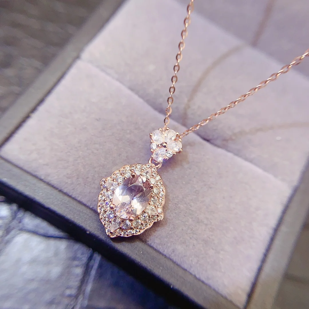 Natural Morganite Halo Pendant - view 4