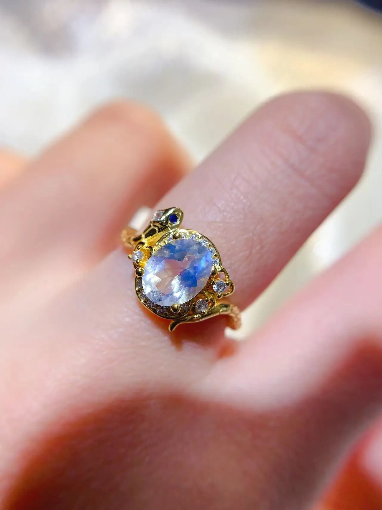 Natural Blue Moonstone Gold Ring - view 6
