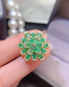 Natural Emerald Snowflake Cluster Ring