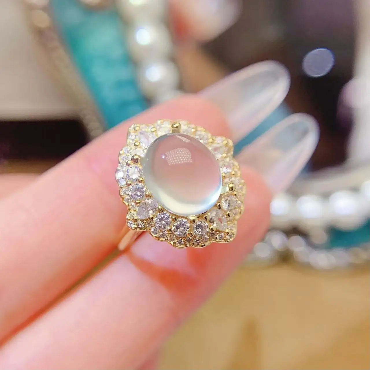 Natural Prehnite Bright Oval Ring - view 3