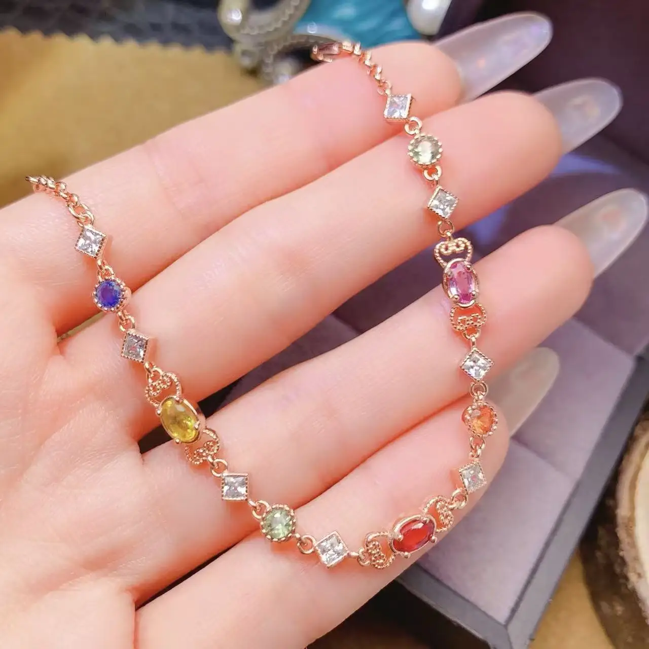 Natural Sapphire Charm Bracelet - view 1