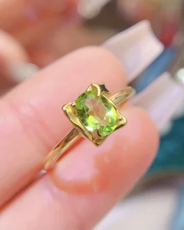 Natural Peridot Square Solitaire Ring