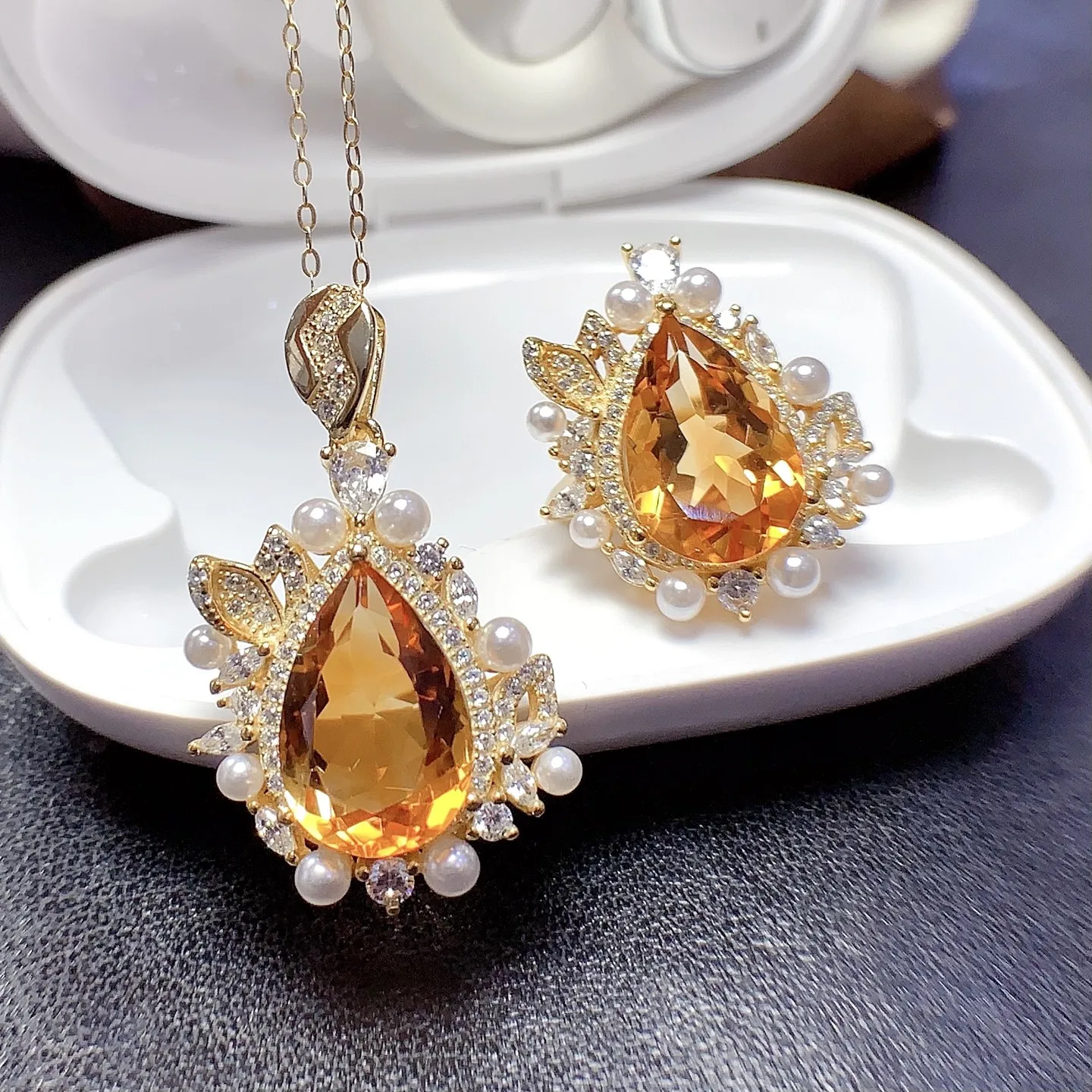 Natural Citrine Elegant Jewelry Set - view 1