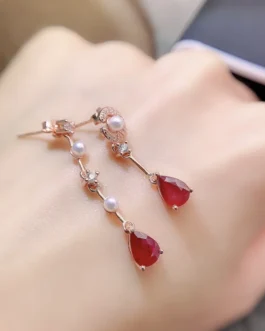 Natural Ruby Pear Stud Earrings