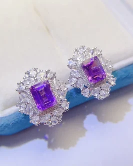 Natural Amethyst Statement Stud Earrings
