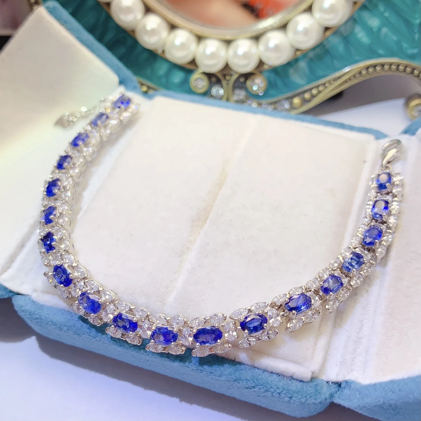 Natural Sapphire Halo Tennis Bracelet - view 1