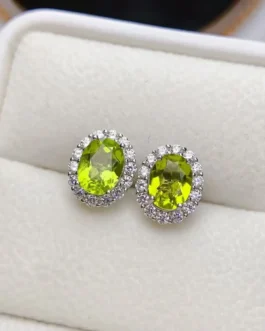 Natural Peridot Halo Stud Earrings
