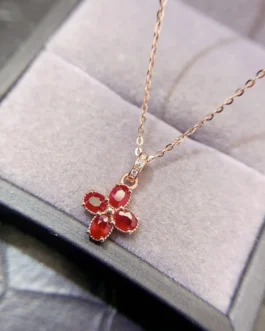 Natural Ruby Clover Pendant